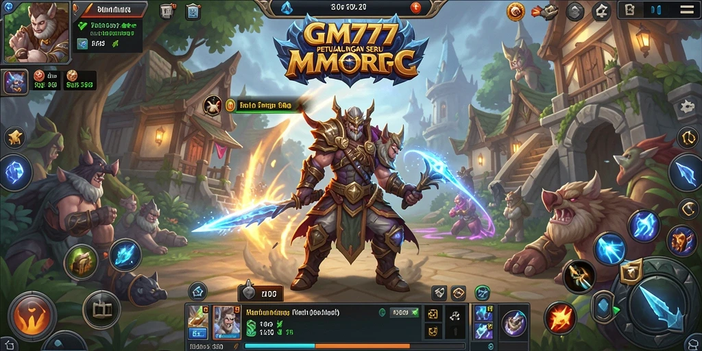 Screenshot GM777 menampilkan aksi pertarungan seru dalam dunia MMORPG.