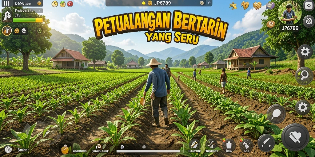 Gameplay seru dalam JP6789 yang menampilkan ladang penuh tanaman.