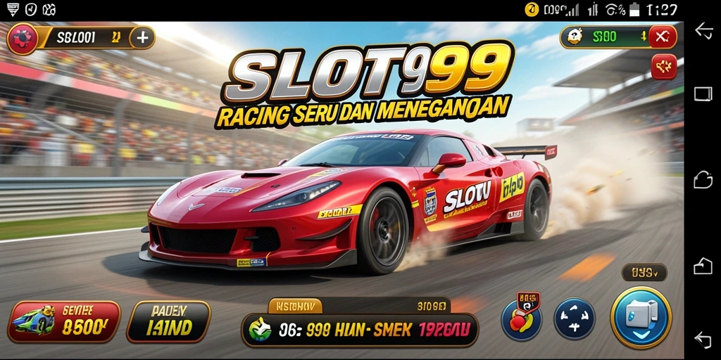 Screenshot menampilkan gameplay balap mobil yang intens dan seru di SLOT99.