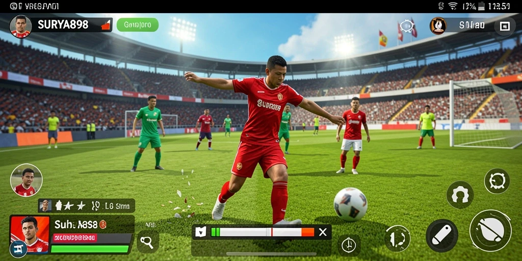 Tangkapan layar gameplay intens dari SURYA898 yang menunjukkan aksi olahraga yang mendebarkan.