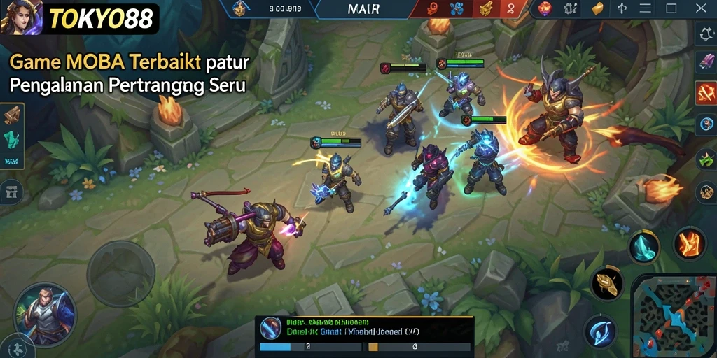 Tampilan gameplay seru di TOKYO88 dengan strategi MOBA yang mendalam.